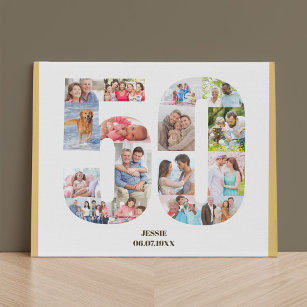 50th Birthday Photo Collage Number 50 Neutral Faux Canvas Print