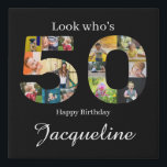 50th Birthday Photo Collage Personalised Faux Canvas Print<br><div class="desc">A wonderful way to say happy 50th Birthday to somebody special with a unique classical design black and white faux canvas. Use our template to create your own custom photo collage. This loving birthday card for that wonderful person has a simple elegant chic format with a beautiful typography. The design...</div>