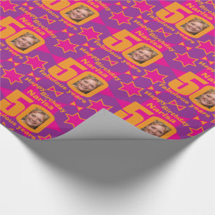 50th Birthday photo fun purple pink gift  Wrapping Paper