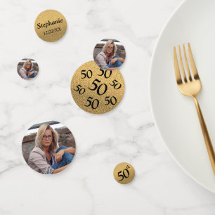 50th Birthday Photo Gold Glitter Table Confetti
