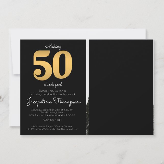 50th Birthday Photo Gold Invitation (Front)