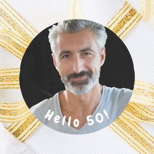 50th birthday photo hello 50 guys men classic round sticker