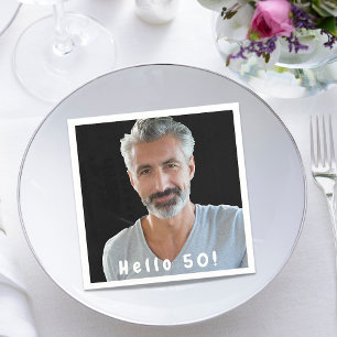 50th birthday photo hello 50 guys men napkin