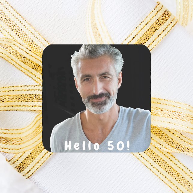 50th birthday photo hello 50 guys men square sticker (Creator Uploaded)