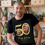 50th Birthday photo name personalised  T-Shirt<br><div class="desc">Trendy bold typography 50 years man birthday funny personalised t-shirt template with 2 photos and modern retro style script. Easy to customise with your text and pictures.</div>