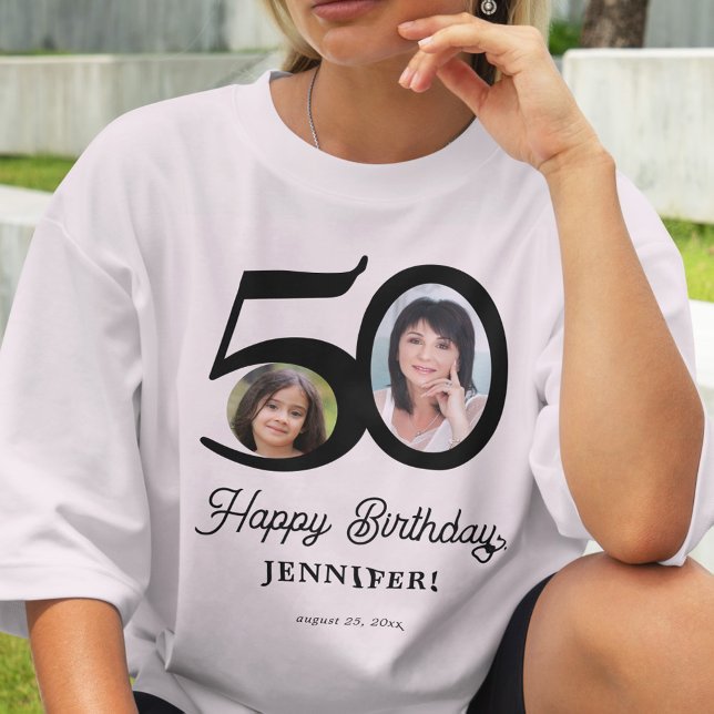 50th Birthday photo name personalised T-Shirt (Creator Uploaded)