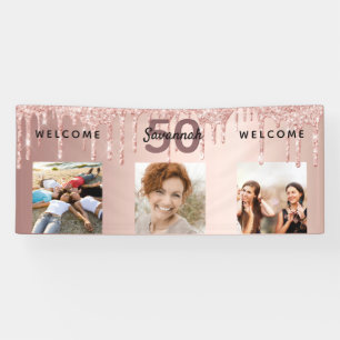 50th birthday photo rose gold glitter sparkle banner