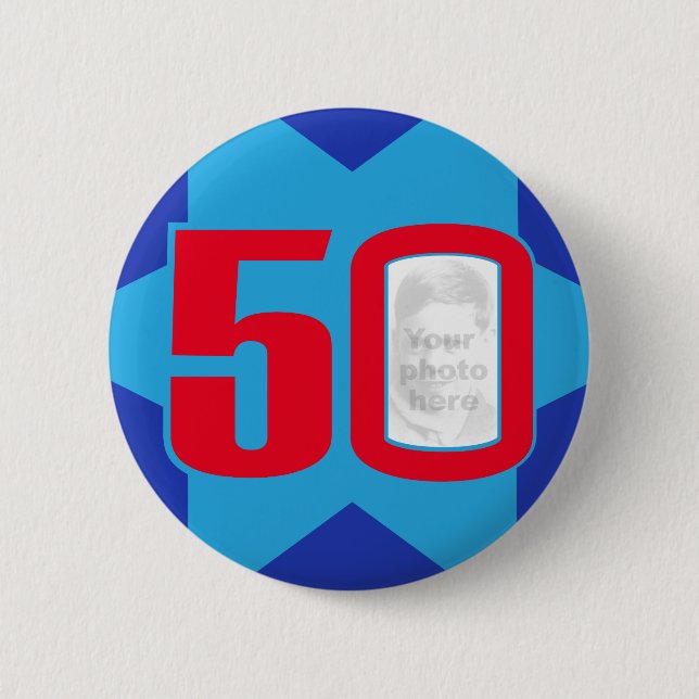 50th Birthday photo star button/badge 6 Cm Round Badge (Front)
