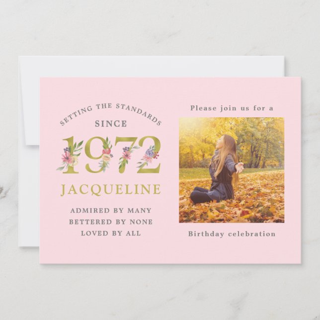 50th Birthday Photo Template 1972 Pink Invitation (Front)