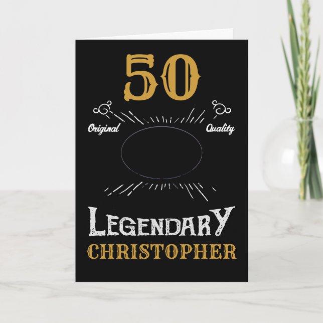 50th Birthday Photo Template Black Gold Retro Fun (Front)