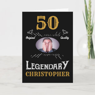 50th Birthday Photo Template Black Gold Retro Fun