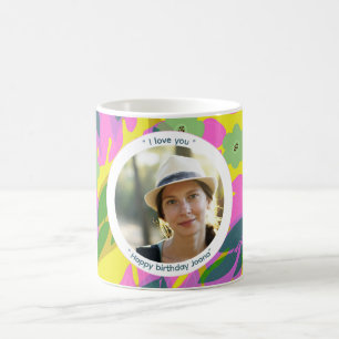 50th birthday photo tropical floral pink Mug