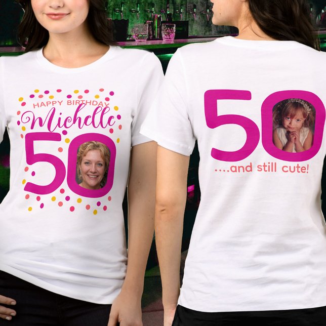 50th birthday photos pink yellow confetti dots Tri-Blend shirt (Creator Uploaded)