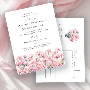 50th Birthday Pink Carnation January Birth Flower Invitation Postcard