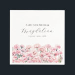 50th Birthday Pink Carnation January Birth Flower Napkin<br><div class="desc">Perfect table decor for a January birthday party. Carnation is the birth flower for that month. It forms a pretty watercolor floral bottom border on this festive personalized napkin. The birthday celebrant's name,  age and birthdate are placed above it using elegant calligraphy and typography. All text is editable.</div>