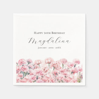 50th Birthday Pink Carnation January Birth Flower Napkin