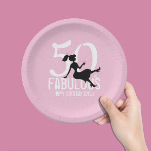 50th Birthday Pink Chic Girly Party Silhouette  Paper Plate