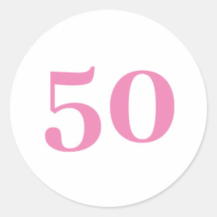 50th Birthday Pink Custom Age Number Fifty Trendy Classic Round Sticker
