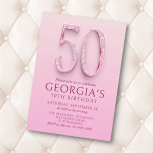50th Birthday Pink Diamonds Invitation