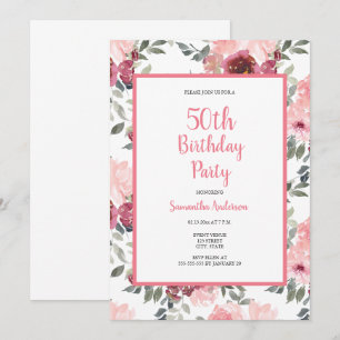 50th Birthday Pink Floral Invitation