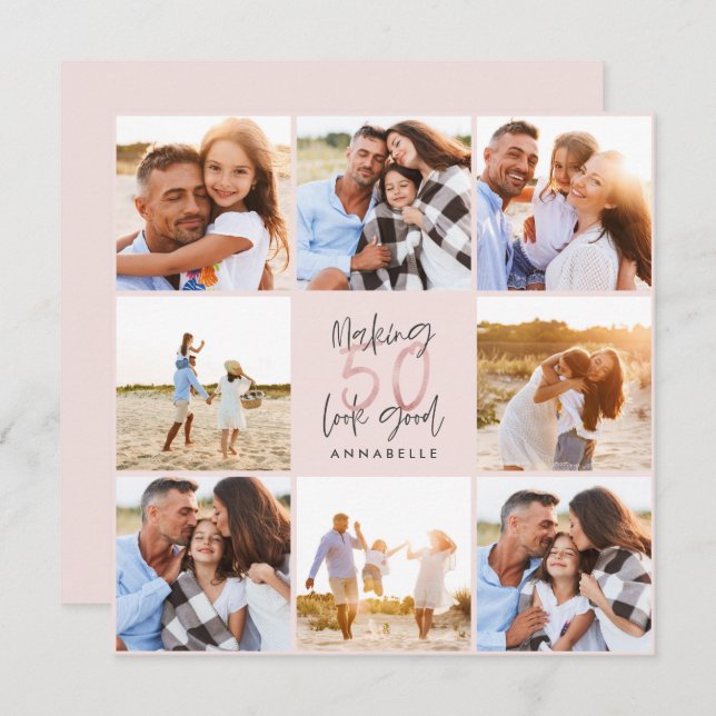 50th birthday pink girly glitter photo collage (Front/Back)