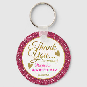 50th Birthday Pink Glitter And Gold Thank You Key Ring