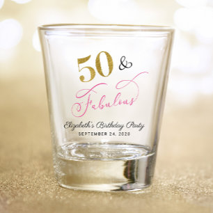 50th Birthday Pink Gold Party Favour Shot Glass