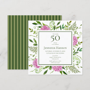 50th Birthday Pink Hydrangeas Invitation