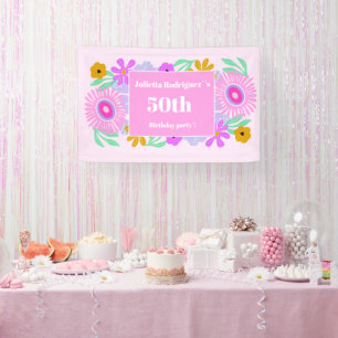 50th birthday pink modern cute floral chic Banner
