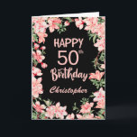 50th Birthday Pink Peach Watercolor Floral Black Card<br><div class="desc">50th Birthday Pink Peach Watercolor Floral Black Birthday Card. For further customisation,  please click the "Customise it" button and use our design tool to modify this template.</div>