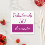 50th birthday Pink Personalise fabulously 50 Napkin<br><div class="desc">50th birthday fabulously 50,  Add Custom Name Party Supplies.</div>