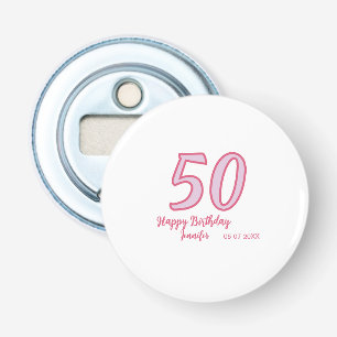 50th birthday pink purple bold name simple minimal bottle opener