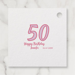 50th birthday pink purple bold name simple minimal favour tags