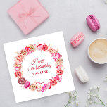 50th Birthday Pink Rose Swirly Heart Valentine's  Napkin<br><div class="desc">Girly girls of all ages will love this feminine design. Pretty pink watercolor roses and whimsical swirly hearts create the perfect 50th birthday napkin for a February or Valentine's Day birthday. Candy and Macaroon cookies fill out this sweet design. All of the text is editable, so you can easily customise...</div>