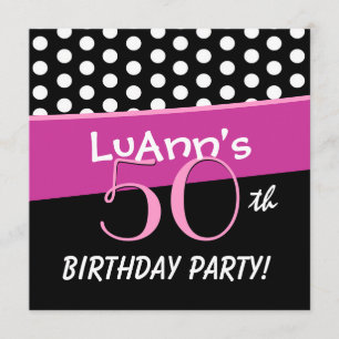 50th Birthday Pink White Red Polka Dots D422 Invitation