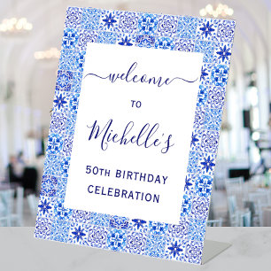 50th Birthday Portuguese Tiles Welcome Pedestal Sign