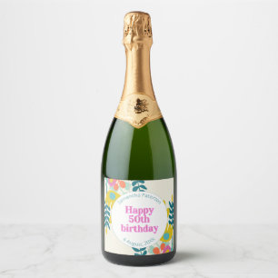 50th birthday pretty colourful floral modern sparkling wine label