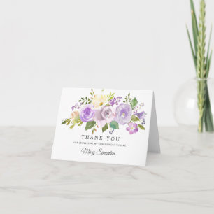 50th Birthday Pretty Purple Rose Floral Thank You Card