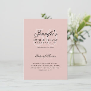 50th Birthday Program Blush Pink w/ Menu  Invitation