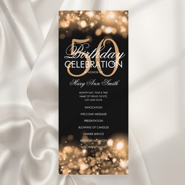 50th Birthday Program Glam Lights Gold w/ Menu (Creator Uploaded)