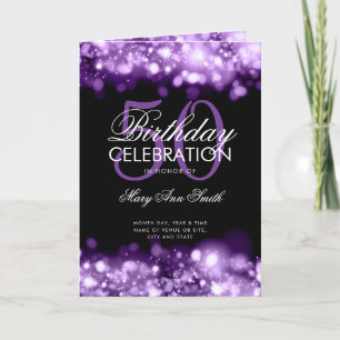 50th Birthday Program Menu Glam Lights Purple