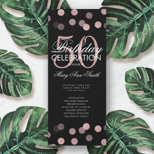 50th Birthday Program Rose Gold Confetti w/ Menu Invitation