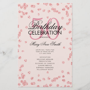 50th Birthday Program Rose Gold Glitter Menu Blush