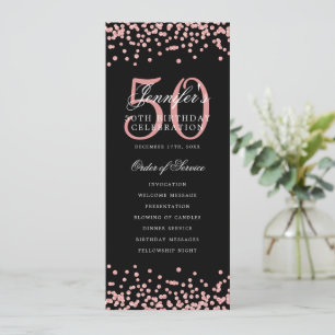 50th Birthday Program Rose Gold Menu Black Invitation