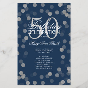 50th Birthday Program Silver Confetti  Menu Navy 