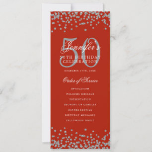 50th Birthday Program Silver Confetti Menu Red  Invitation