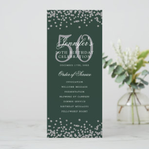 50th Birthday Program Silver Green Confetti Invitation