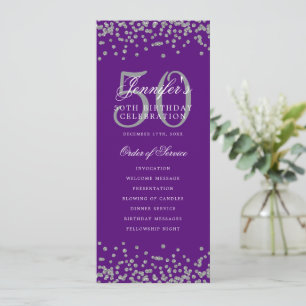 50th Birthday Program Silver Purple Confetti Invitation