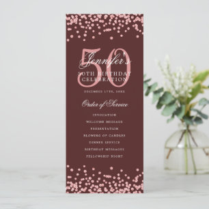 50th Birthday Program Thank U Rose Gold Burgundy  Invitation