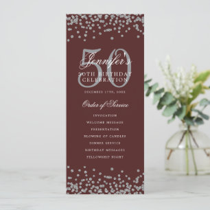 50th Birthday Program Thank U Silver Burgundy Invitation